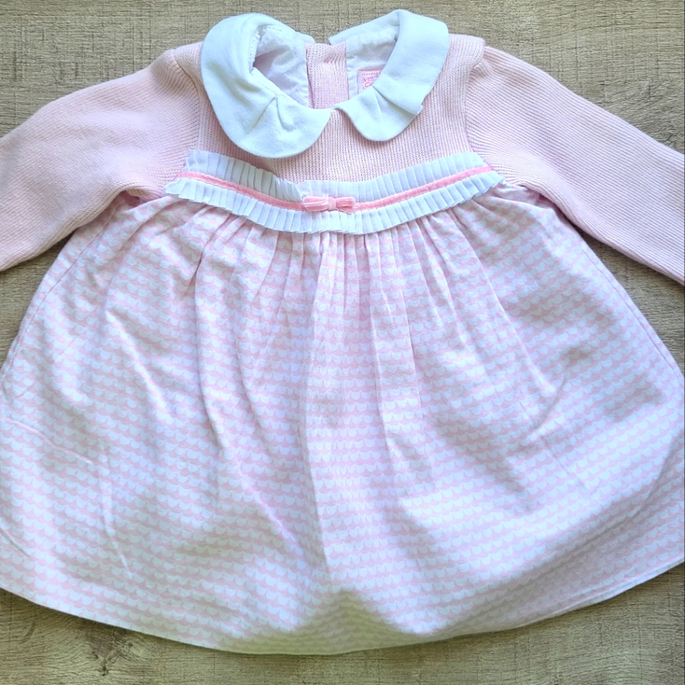 Mayoral herringbone print pink dress with white collar